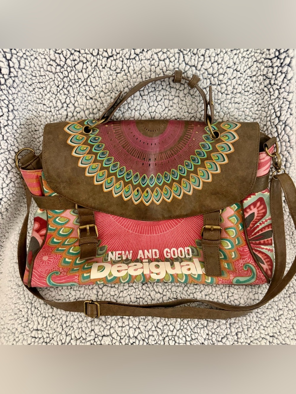 Desigual Women's Brown & Pink Printed Satchel - New and Good